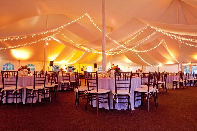 wedding tent with lights