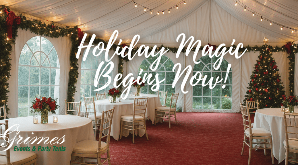 Holiday Tent Renal. Image of party tent rental with holiday decorations. Call now to plan your holiday party